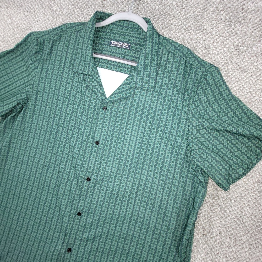 PJ Paul Jones Mens 2XL Green Geometric‎ Floral Camp Collar Short Sleeve Shirt